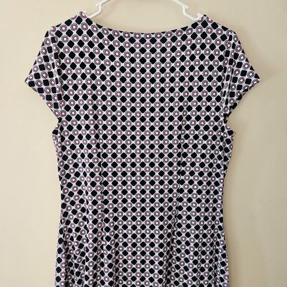 Talbots Shift Dress Blue Pink Abstract Geometric Faux Wrap Knee Length Medium - Picture 8 of 10